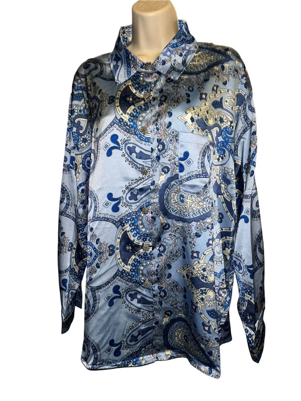 🌸POL M Blue Paisley Button-Down Shirt P003 - Picture 3 of 6